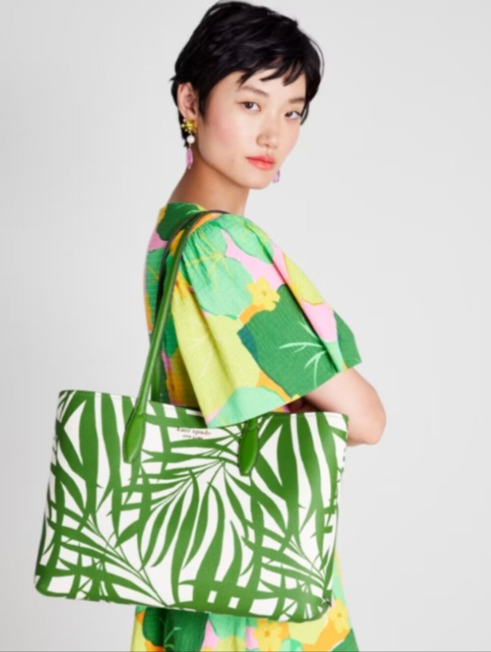 Kate Spade - All Day Palm Fronds Large Tote with Matching Green Wristlet